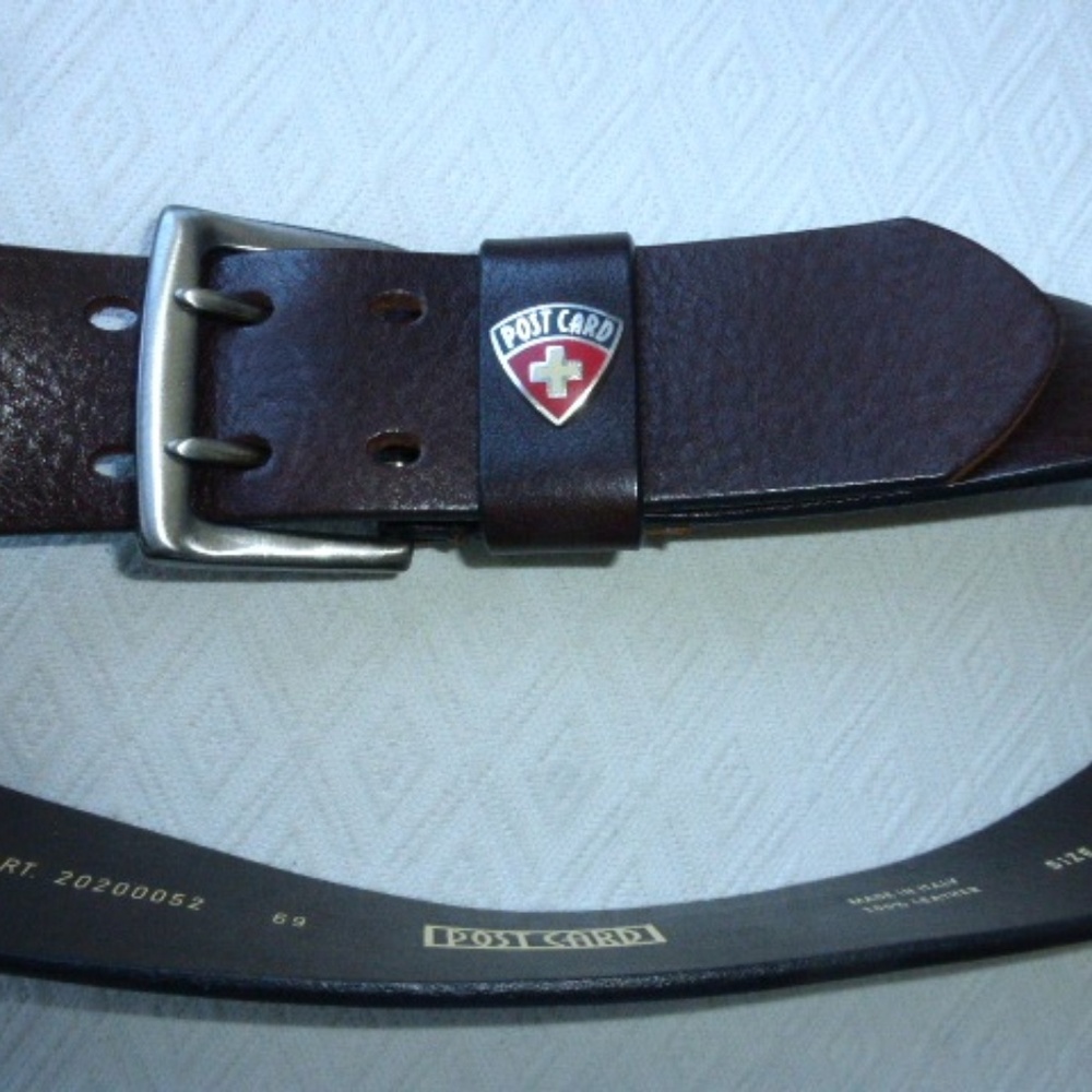 New PostCard ITALY LEATHER ENAMEL CROSS CREST brown Belt M ski